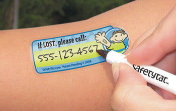 SafetyTat Quick Stick Write-On! Peel-and-Stick Kids' Temporary Safety Tattoo